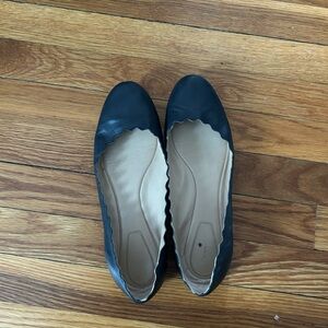 Chloe Lauren Scalloped Navy Leather Flats